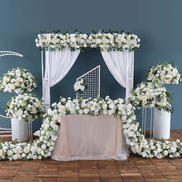 wedding flowers white table flowers centerpiece flower half ball wedding main table decoration party swag flower row background arch decor