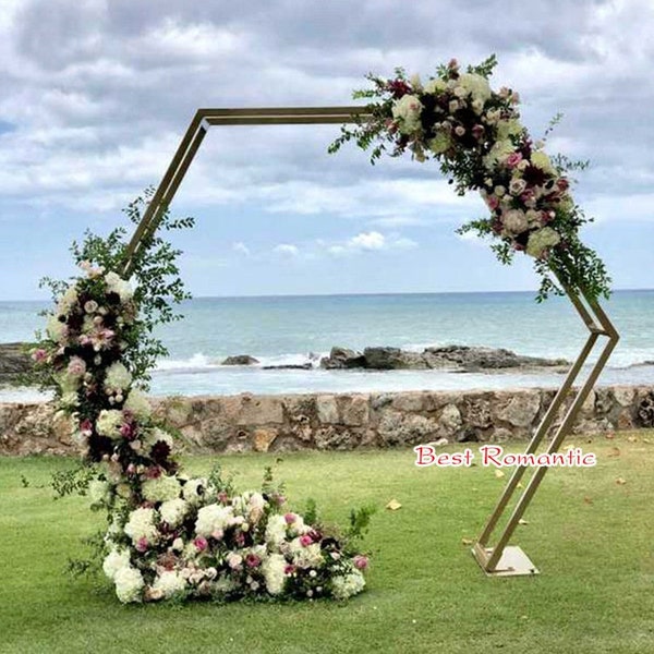 Hexagonal geometric wrought iron stand wedding background decor flower arrangement arch,hexagonal double ring swag stand