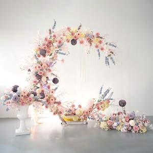 Moon Arch with Silk Flower Arrangement: Wedding Party Decor