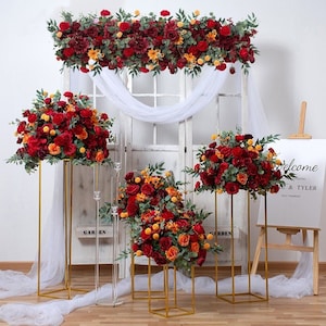 Wedding Table Centerpiece Artificial Flower Ball Rose Green Plants Floral Row Arrangement Enevt Party Backdrop Props