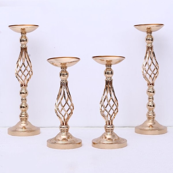 Gold Flower Vases Candle Holders Rack Stands Wedding Decoration Road Lead Table Centerpiece Pillar Party Event Candlestick