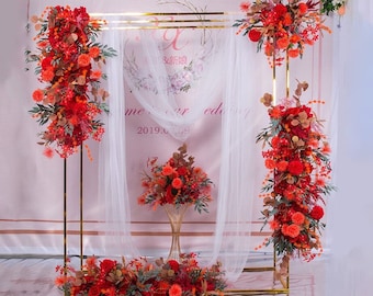 Shiny Gold Plated wedding Metal Stand Arch Wedding Square Backdrop Decoration Gold Plating Flower Stand Decorative Party Decoration