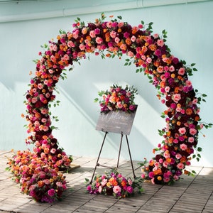 Anello arco supporto per fiori set sfondo di nozze decorazione rosa composizione di fiori festa a casa matrimonio all'aperto fiore artificiale rotondo