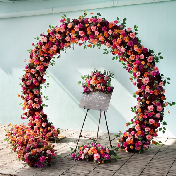 Ring Arch Flower Stand Set Wedding Background Decor Rose Flower Arrangement Party Home Outdoor Wedding Artificial Flower Round