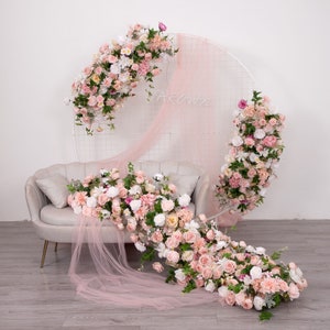 Wedding Decorations Luxury Pink White Rose Artificial Floral Arrangement Set for Event Party Background Decor Customized Flower Runner
