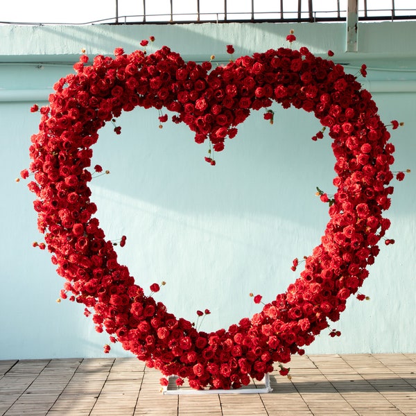 Red Heart Shaped Flower Row Flower Stand Set Flower Arrangement Wedding Background Arch Party Stage Props Home Decor