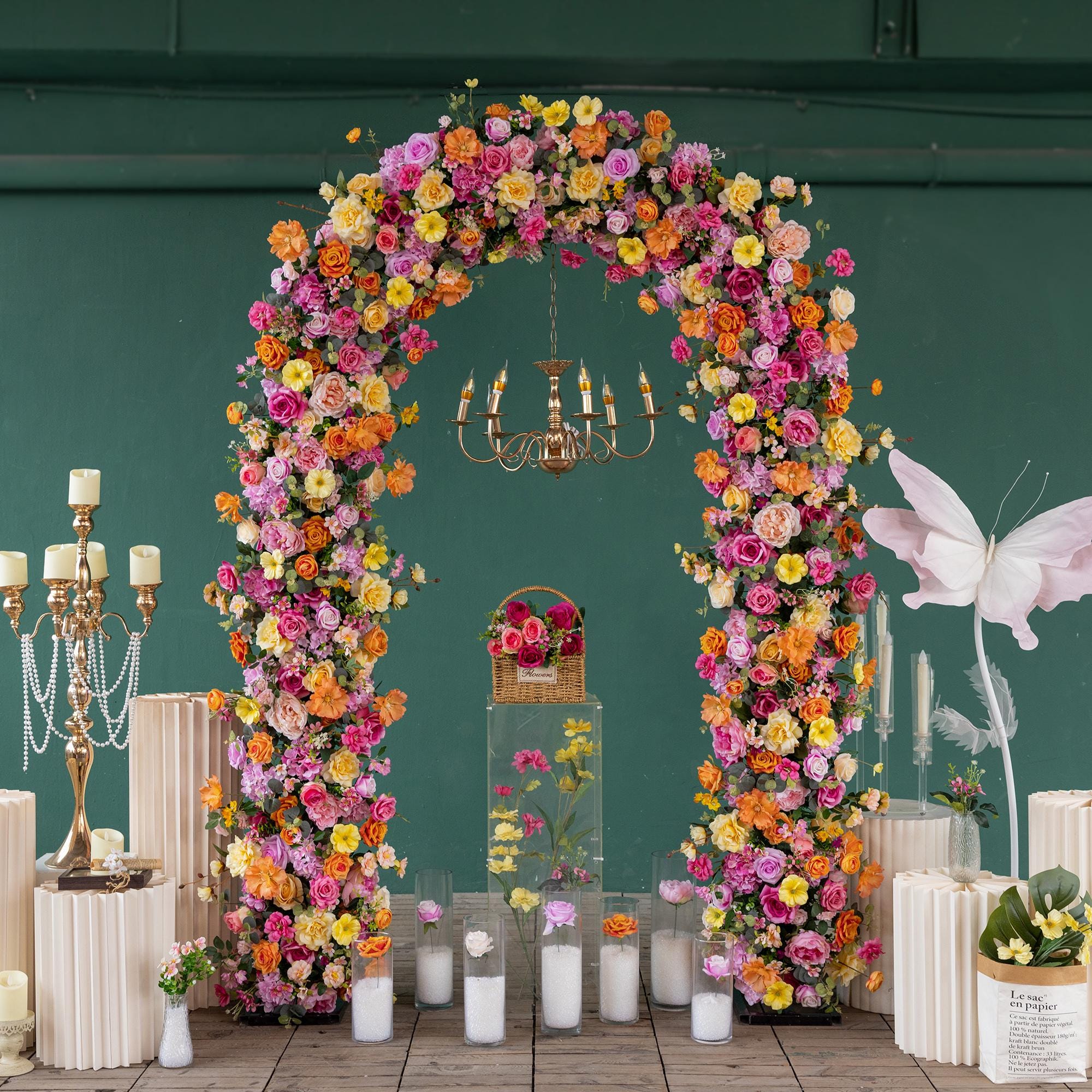 Arrangement Floral En Arc De Fleurs Artificielles En Soie - Décoration Mariage Ou Intérieur, Neuf