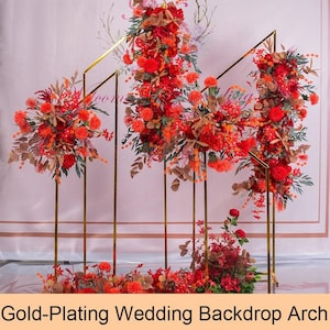 Gold Plated Metal Wedding Arch: Geometric Backdrop Stand