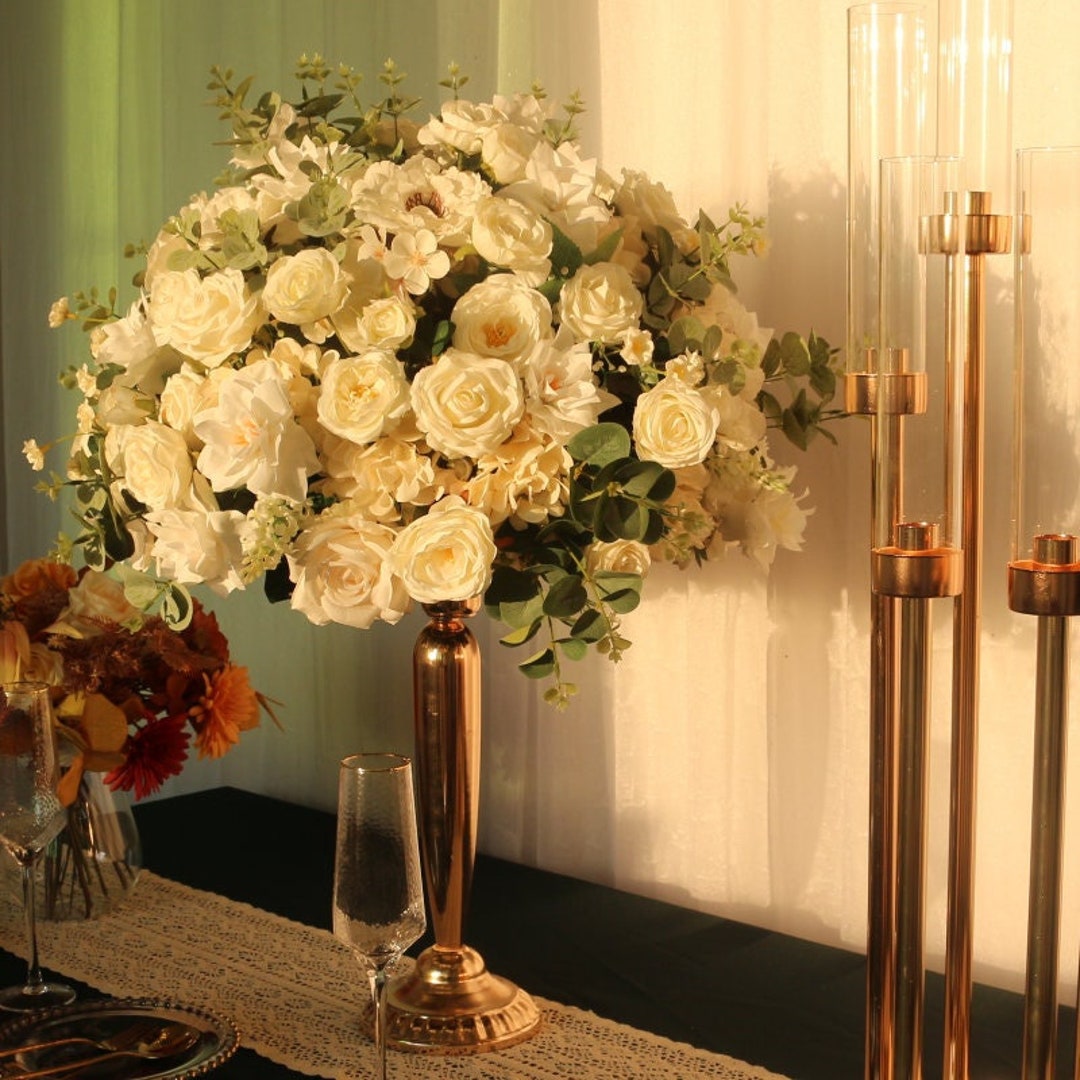 White Silk Rose Flower Ball Centerpiece: Wedding Table Decor - Etsy