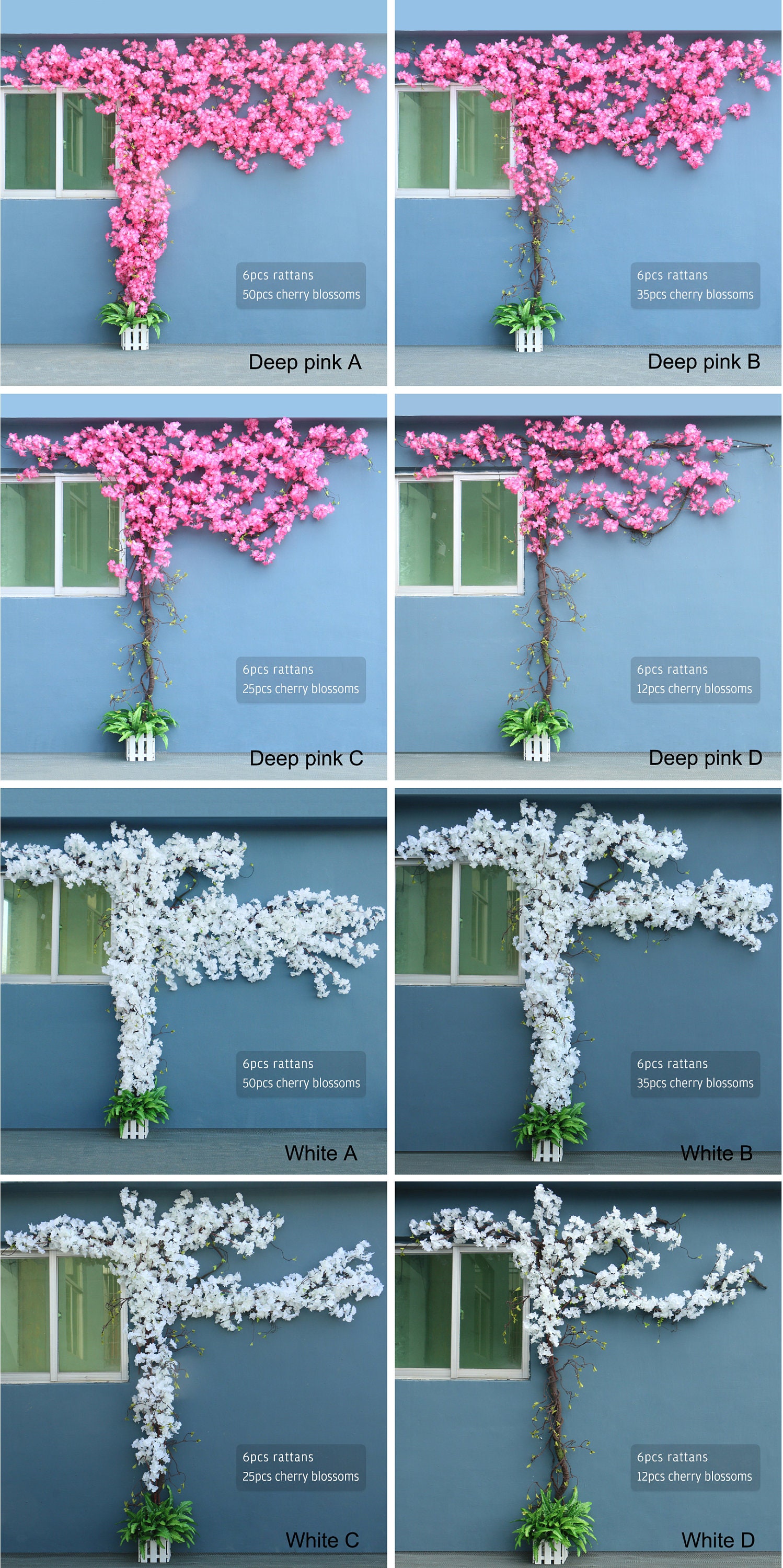 1 stuk kunstkersenbloesem-slingers, bloemenkrans, bloemen, wijnstok, zijden bloemen, slingers, hangende kunstbloemen, slinger, decoratie voor bruiloft, feest, huis, tuin, boog, muren, 256 bloemkoppen