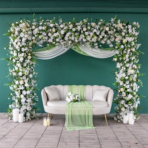 White Rose Floral Runner: Greenery Wedding Arch Decor (6.56ft)