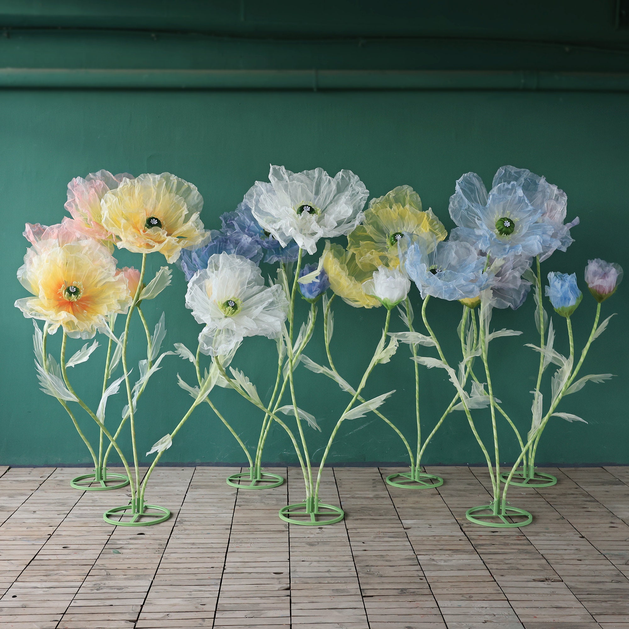 Giant Silk Flower Set Artifical Poppy Large Free Standing