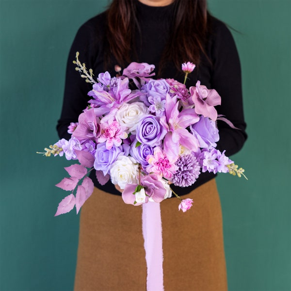 Violet blanc mariée demoiselle d'honneur mariage rose bouquet épingle boutonnière bohème design de bouquet de fleurs en rose orchidée chrysanthème