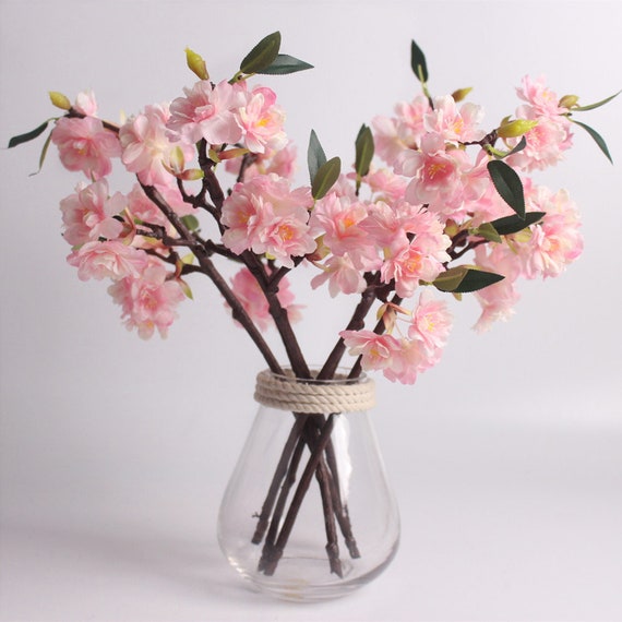 Silk Cherry Blossom Flowers: Pink Floral Home Decor - 5pcs