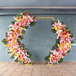 Pink Orange Rose Floral Arrangement: Wedding Arch Decor