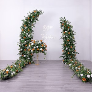 Greenery Wedding Flower Runner: White Rose & Burnt Orange Floral Arrangement