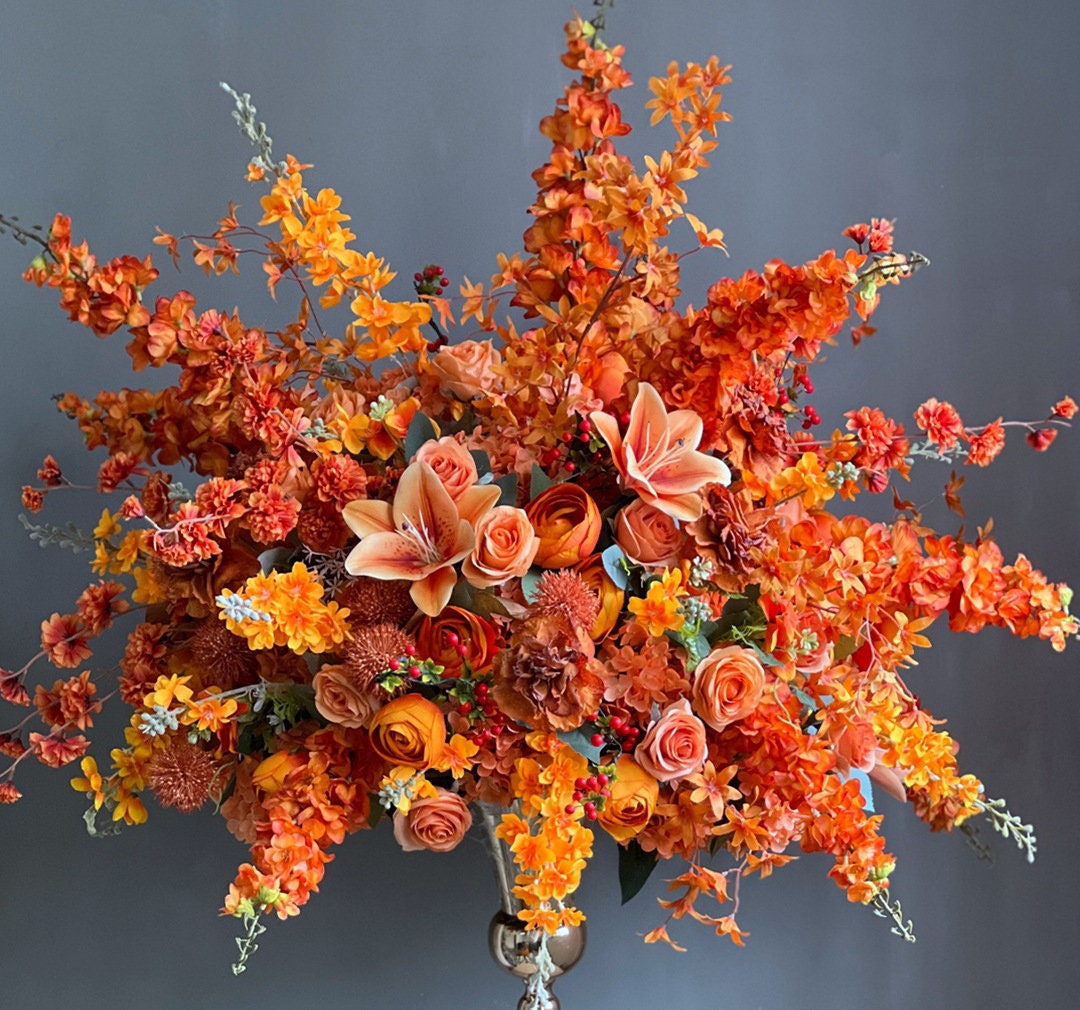 Sunset Artificial Flower Ball: Wedding Centerpiece, Orange Floral