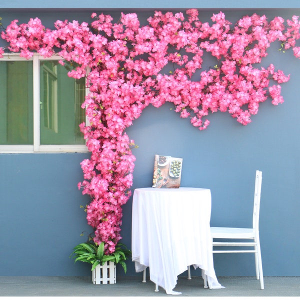 Árbol de cerezo en flor de ratán, bricolaje, decoración de pared con flores artificiales, plantas falsas, decoración de pared para bodas, fiestas, decoración del hogar, decoración de tiendas