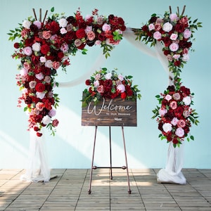 Decorazioni per fondali nuziali Serie bordeaux fai-da-te Disposizione floreale per forniture per eventi per decorazioni per archi per feste all'aperto