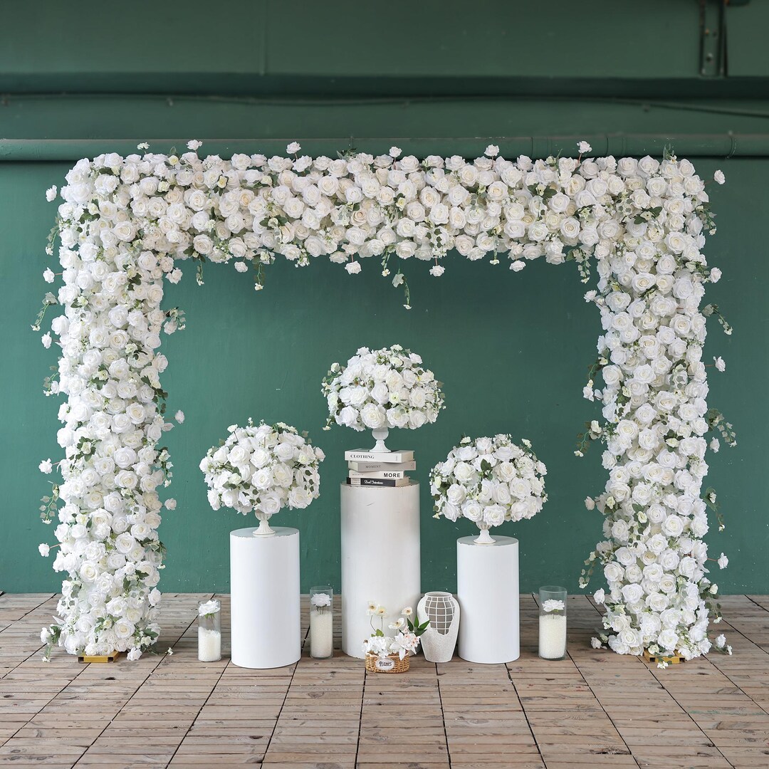 White Roses Row Ivory White Rose Flowers Row Wedding Arch: Artificial Rose & Peony ...