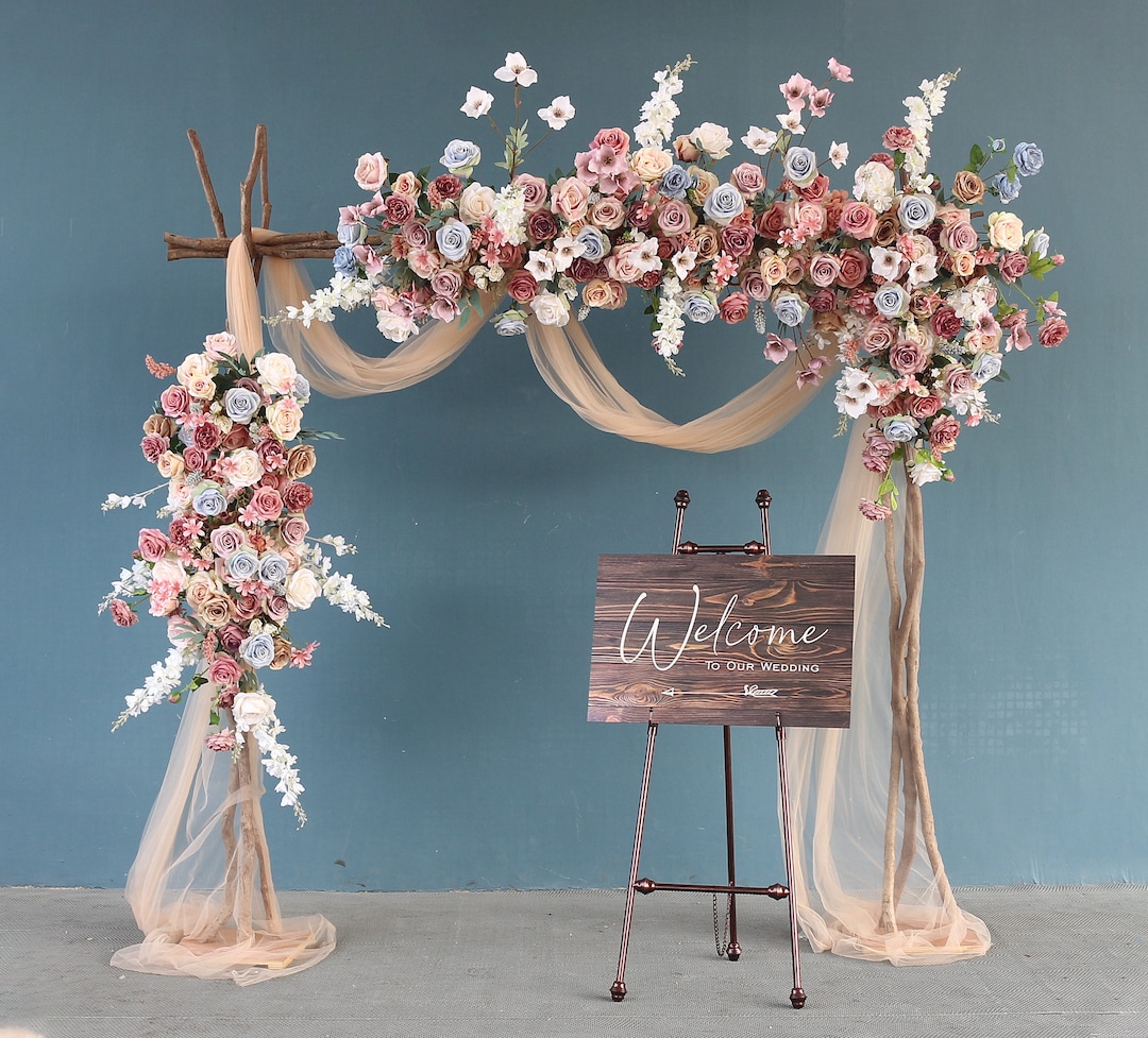 Fiori Finti Per Matrimonio - 2 Decorazioni Ad Arco Rosa Per Cerimonia - Foto 4