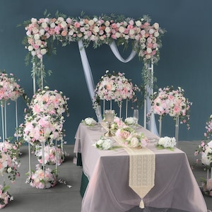 Decoración romántica de boda en color rosa, hilera de flores, bola de flores, centro de mesa, flores para fiesta en casa, decoración de banquete, flores artificiales personalizables