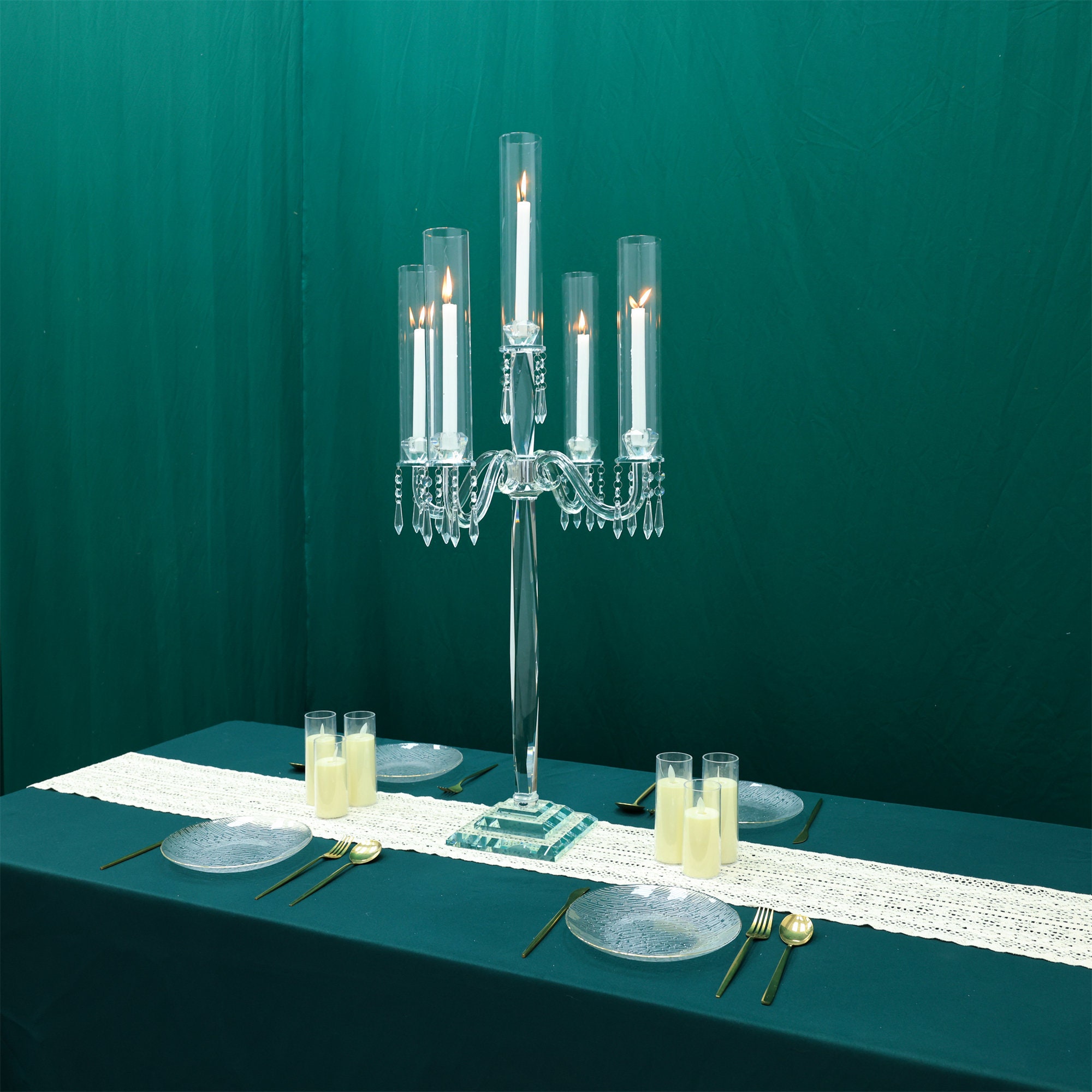 Crystals Candel Holder Tall,5 Head Gold Crystals Candelabra