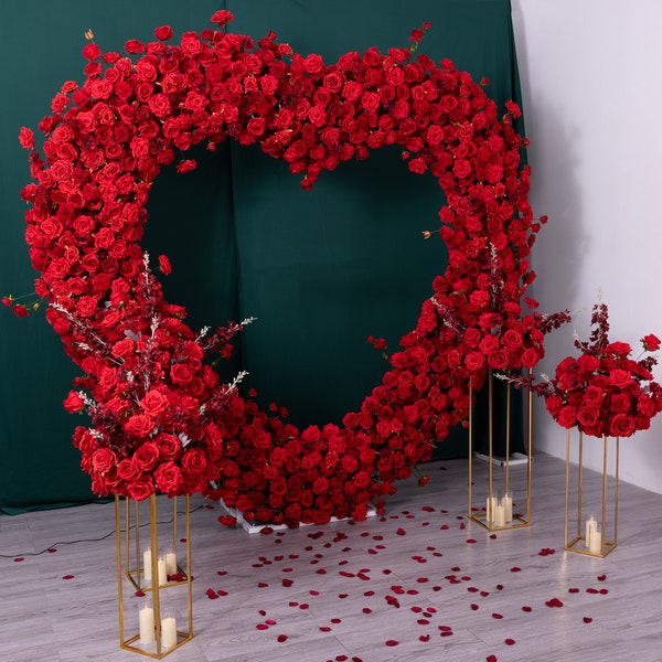Ensemble d'arcs artificiels en rangée de fleurs roses pour décoration de mariage en plein air, événement, fête, décoration, pièce maîtresse de table, personnalisé