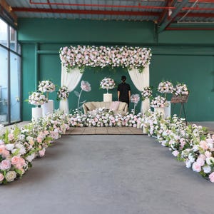 Wedding Dinning Table Flower Centerpiece Runner for Arch Artificia Silk Rose Floral Arrangement Centerpieces Living Room Decor