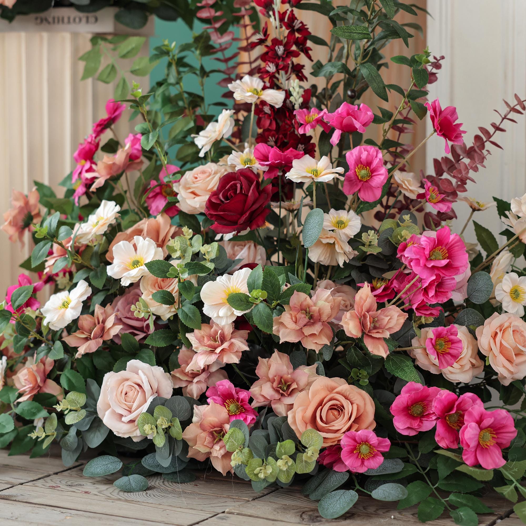 Rose & Hydrangea Wedding Flower Arrangement: Silk Floral Row, Party ...