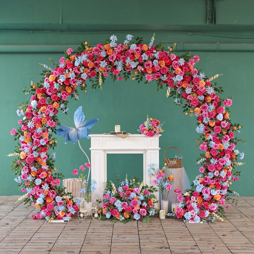 Rose Red Hot Pink Floral Arrangement for Event Party Decor Props Stage ...
