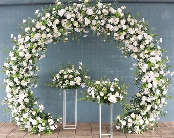 White Rose Greenery Floral Row for Baby Shower Party Event Backdrop Decoration Artificial Flower Arrangement Display Arch Wedding Props