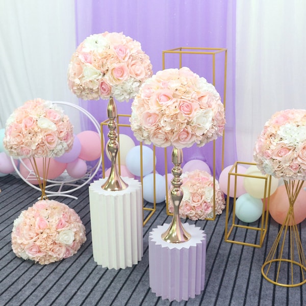 wedding centerpiece flower ball,wedding decoration,home office table runner flowers,pink white silk artificial rose hydrangea flower heads