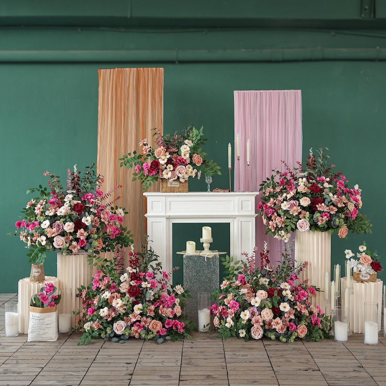 Rose & Hydrangea Wedding Flower Arrangement: Silk Floral Row, Party ...