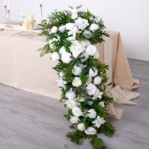 White Rose Floral Table Runner: Wedding Event Decor (170x70cm)