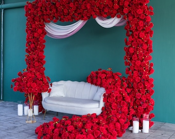 Wedding Luxury Red Series Rose Hydrangea Flower Runner for Wedding Event Backdrop Decor Sofa Floral Road Lead Props Table Centerpiece