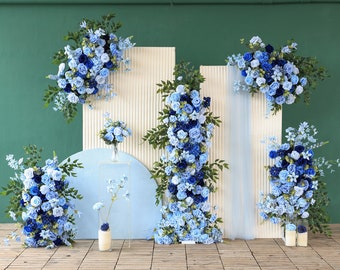 青と白の造花アレンジメント：花柄ハットボックスデコレーション