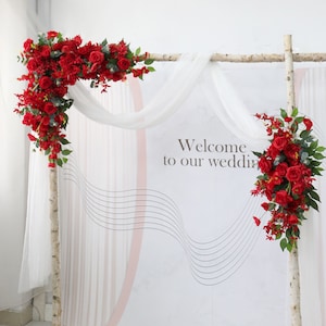 Red Rose Flower Row: Wedding Arch Corner Swag & Tieback