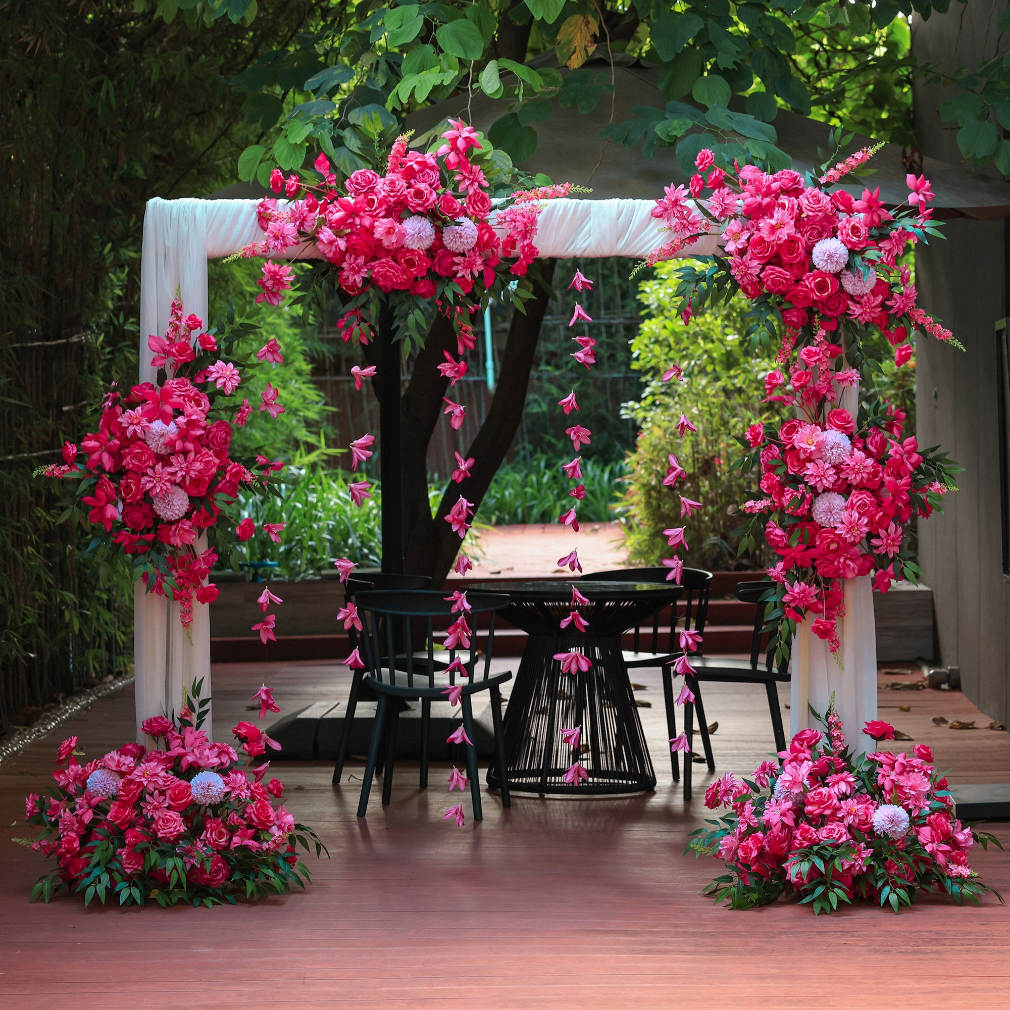 Hanging flowers Hot Pink Customized Floral Arrangement Artificial Flower Row for Wedding Decoration Party Event Home Decor Props