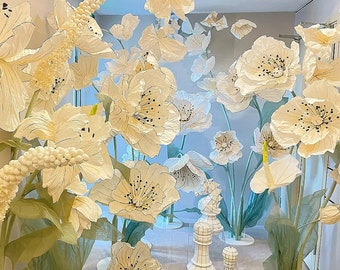Conjunto de amapolas gigantes de papel: telón de fondo para boda hecho a mano