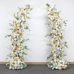 Wedding Decoration Arch Flower Arrangement Set Artificial Flower Rose White Blue Brown Flower Row Party Arc Moon Background