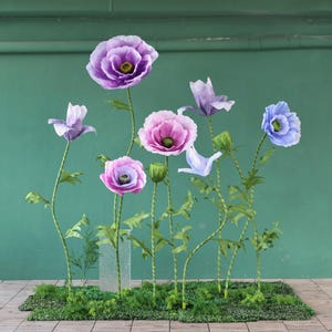 Free-Standing Giant Paper Coquelicot Set Wedding Event Floral Backdrop Retail Store Front Decor Window Display Large Hand Crafted Flower