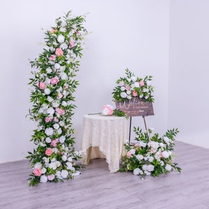Wedding Flower Arrangement: Greenery, White Rose & Burnt Orange Runner