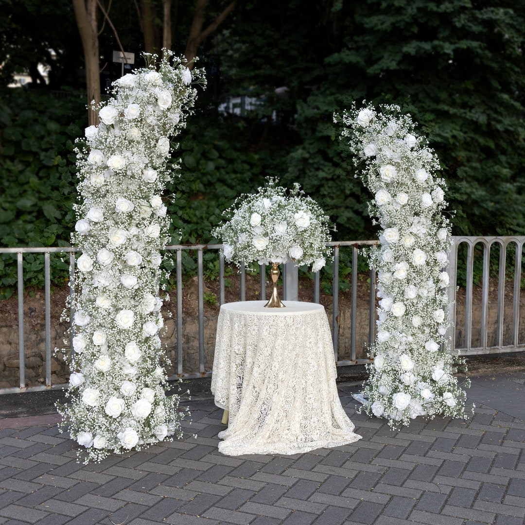 White Rose Flower Runner: Wedding Table Centerpiece, Event Backdrop ...