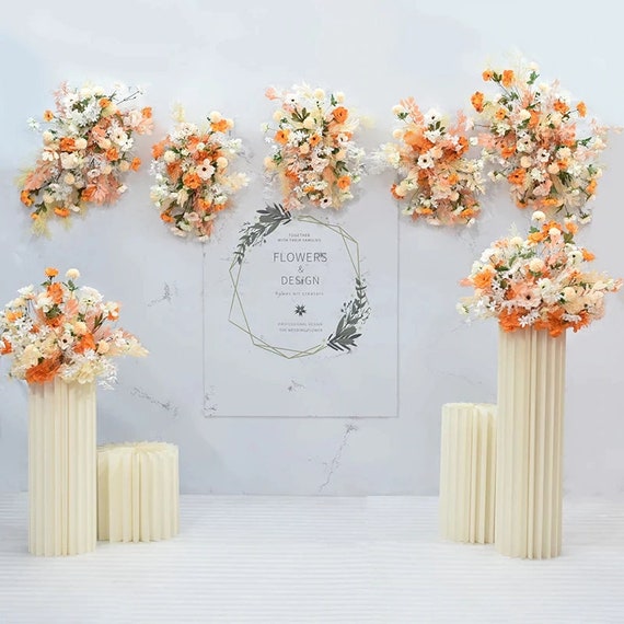 Caramel Gold Wedding Flowers Top Table Display Pedestal Candle Ring Arrangement 