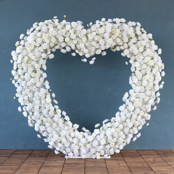 Conjunto de soporte de flores en forma de corazón blanco, arreglo de flores, fondo de boda, arco, accesorios de escenario para fiesta, decoración del hogar