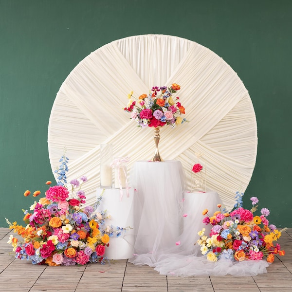 Colorful Peony Rose Wedding Flower Arrangement: Arch Decor Prop