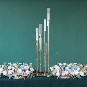 ウェディングテーブルセンターピース装飾金属8ヘッドまたは10ヘッドキャンドルホルダーアクリル煙突またはガラス煙突、キャンドルスティック、4個/ロット