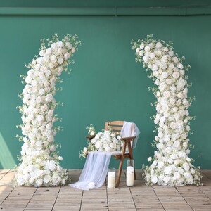 White Rose & Greenery Flower Runner: Wedding Table Centerpiece