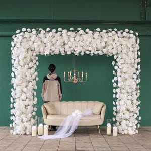 White Silk Flower Arrangement: Wedding Arch Decor